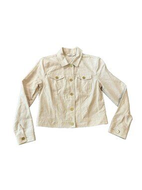 Liz Claiborne Linen Blend Womens Jacket Petite 4 Cream Ivory Heritage Minimalist
